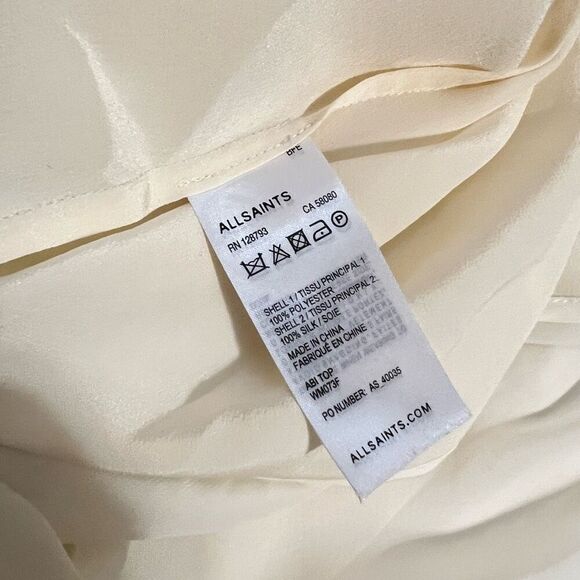 All Saints Draped Silk Top White Abi Sz Small 2 Layered Wrap Effect - Picture 7 of 15